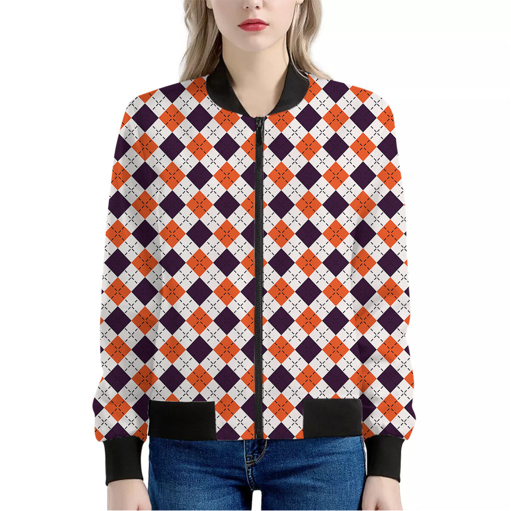 Halloween Checked Pattern Print Women's Bomber Jacket