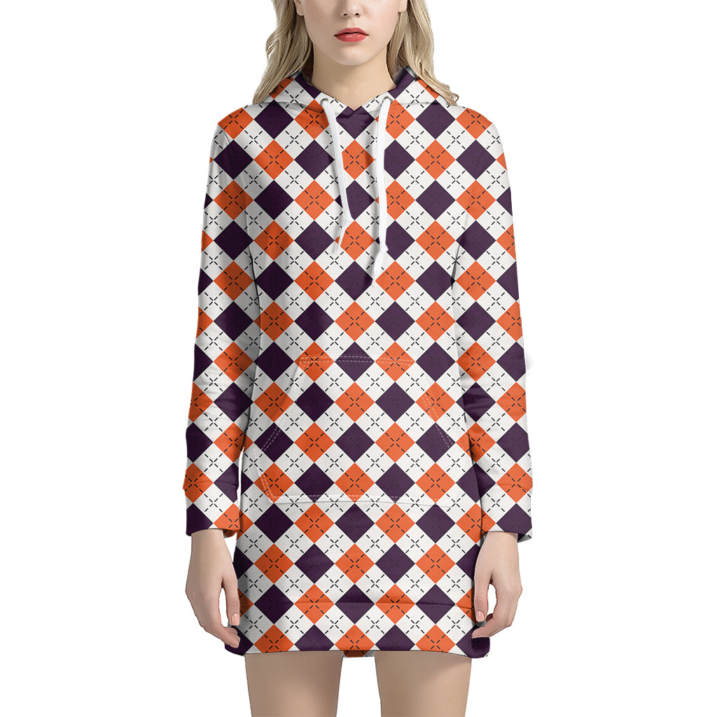 Halloween Checked Pattern Print Women's Pullover Hoodie Dress