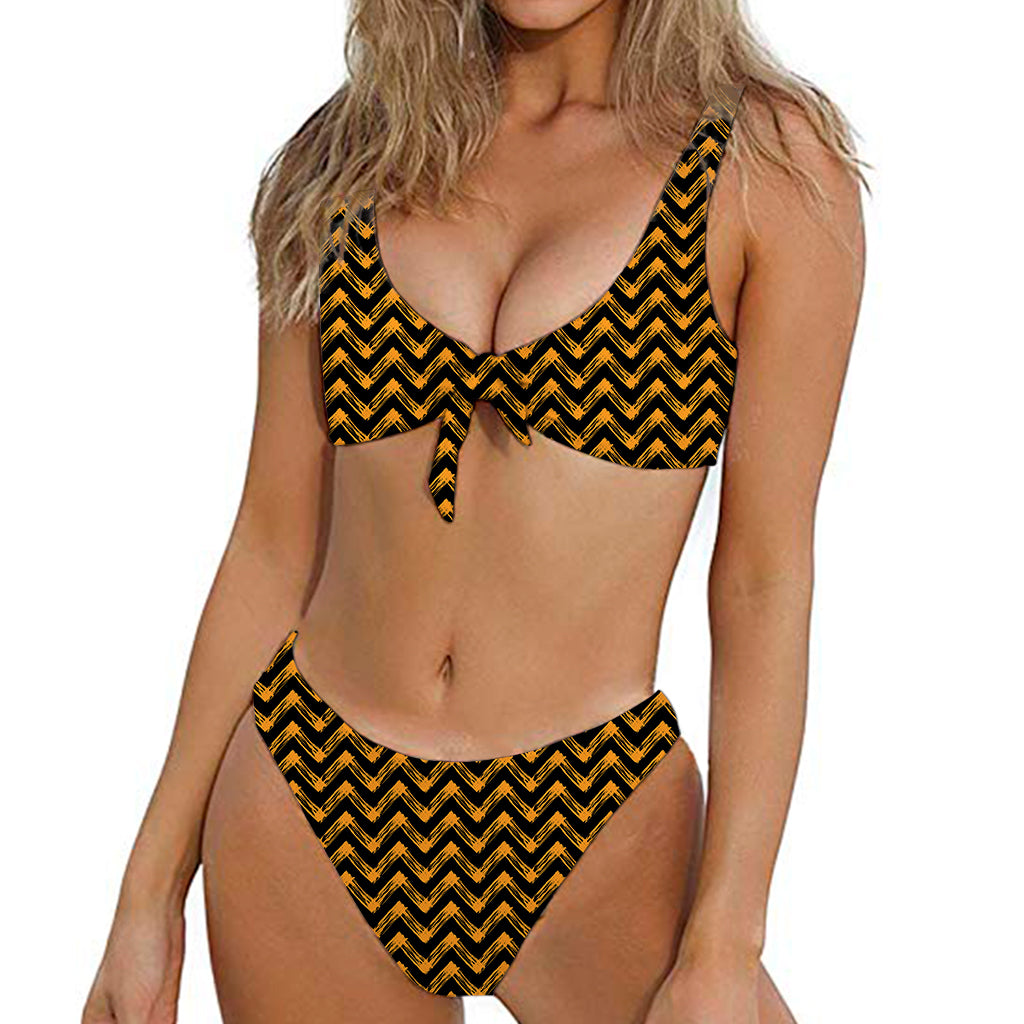 Halloween Chevron Pattern Print Front Bow Tie Bikini