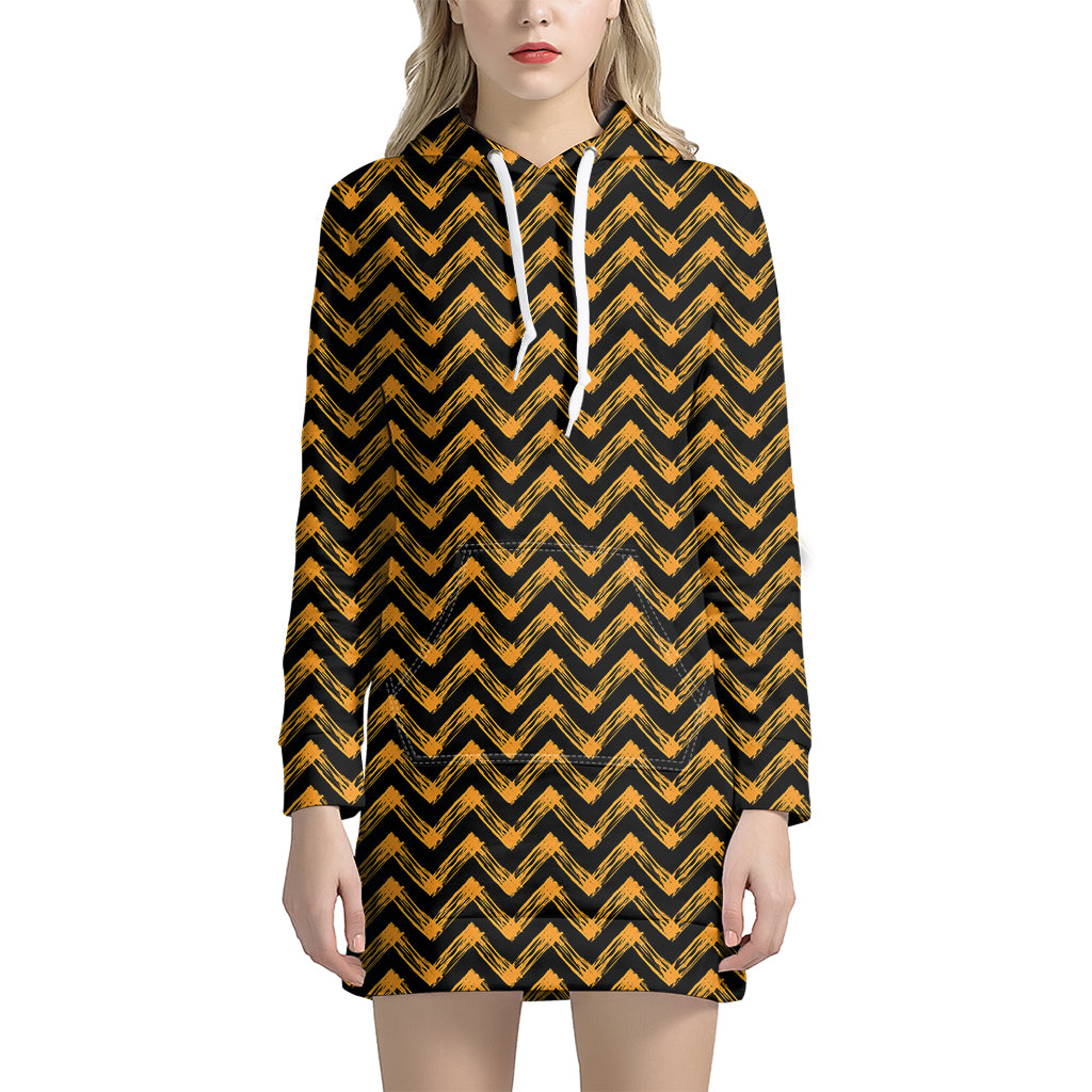 Halloween Chevron Pattern Print Women's Pullover Hoodie Dress