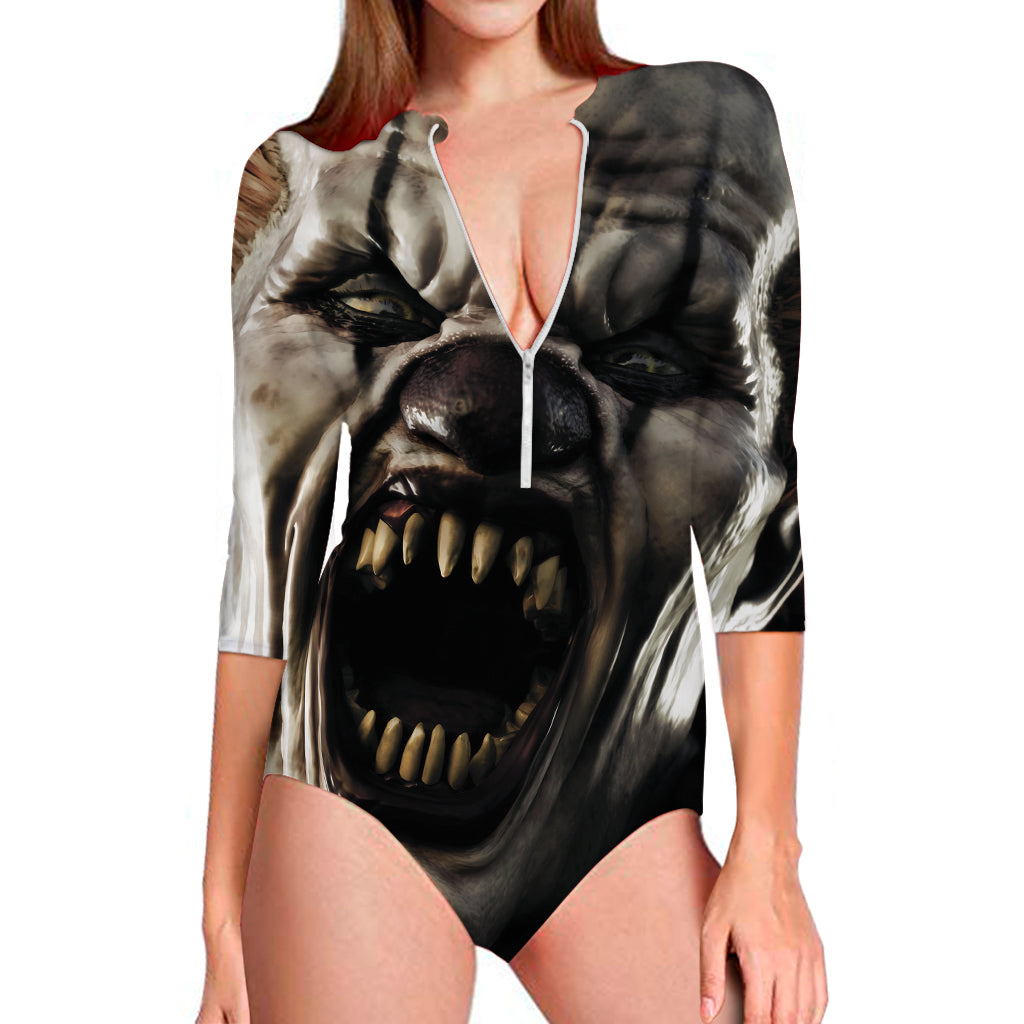 Halloween Clown Print Long Sleeve One Piece Swimsuit