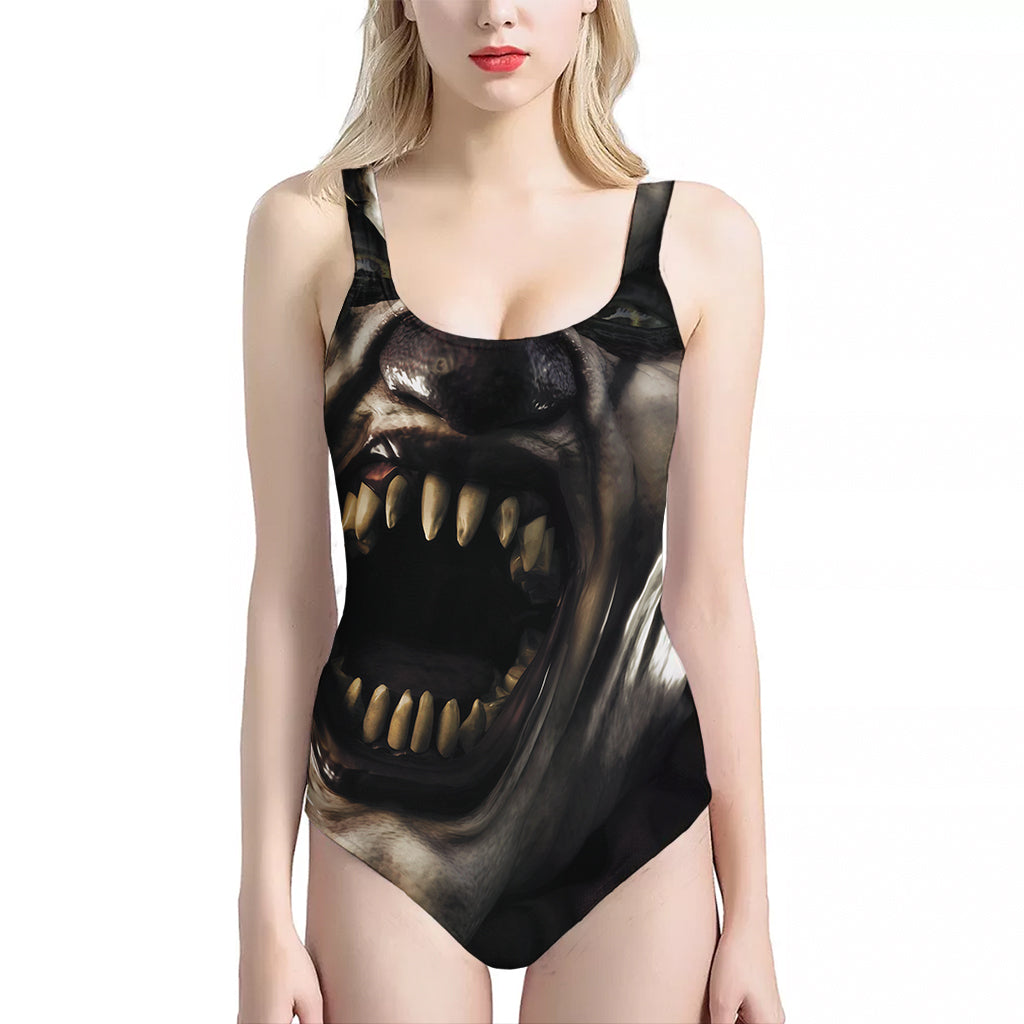 Halloween Clown Print One Piece Halter Neck Swimsuit