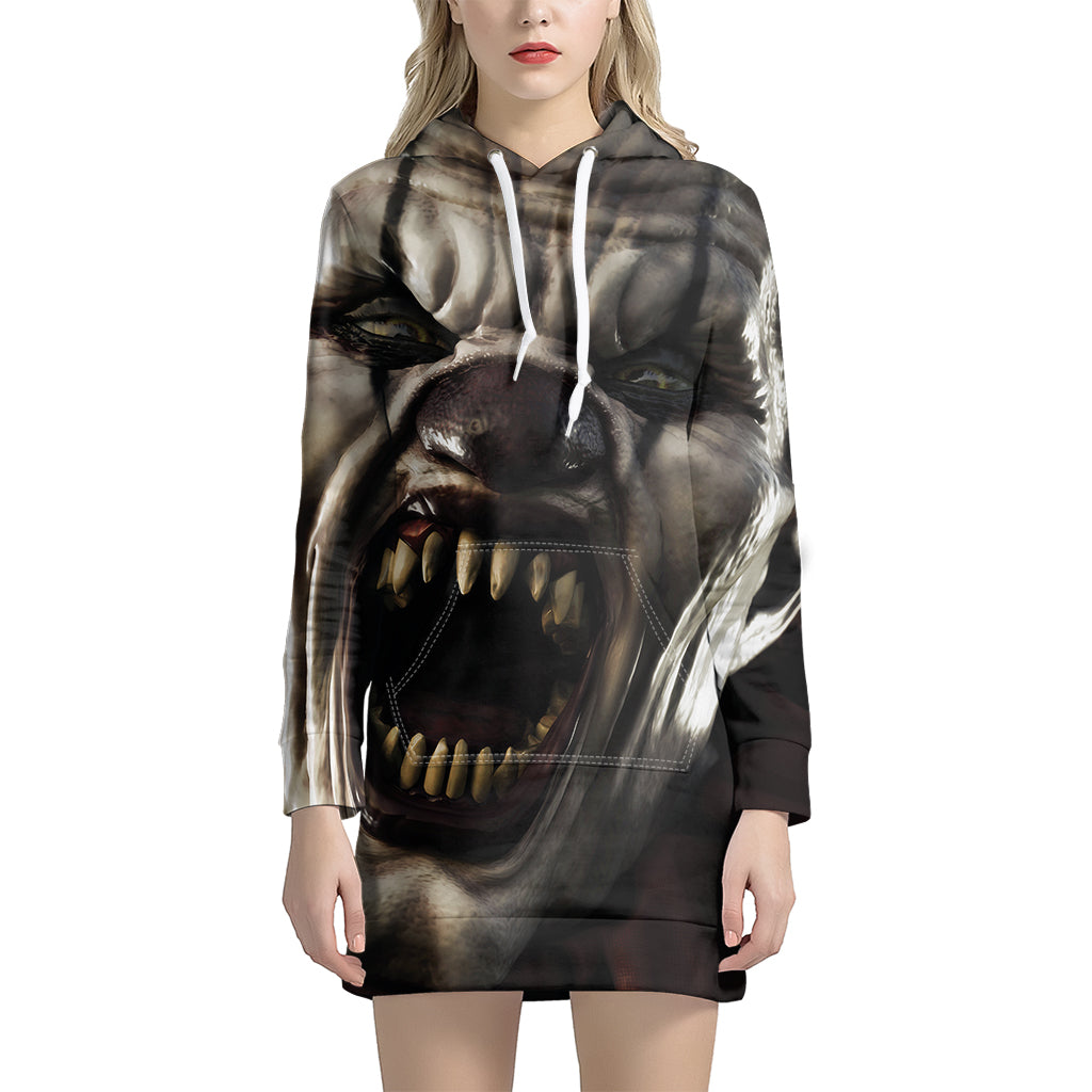 Halloween Clown Print Women's Pullover Hoodie Dress