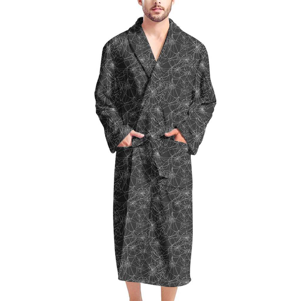 Halloween Cobweb Pattern Print Men's Bathrobe