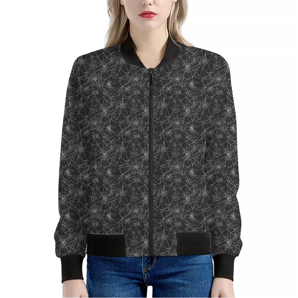 Halloween Cobweb Pattern Print Women's Bomber Jacket