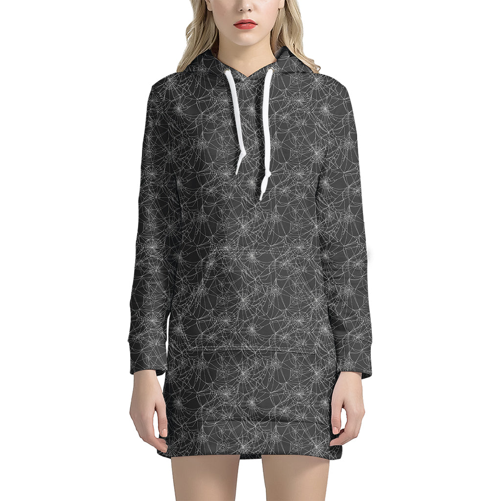 Halloween Cobweb Pattern Print Women's Pullover Hoodie Dress