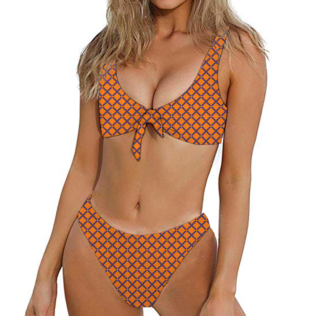 Halloween Cross Pattern Print Front Bow Tie Bikini