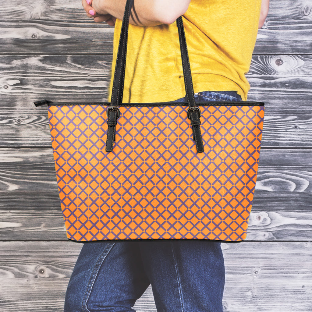 Halloween Cross Pattern Print Leather Tote Bag