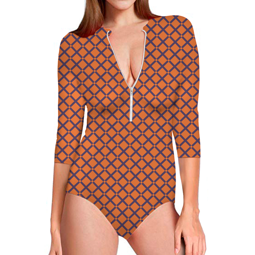 Halloween Cross Pattern Print Long Sleeve One Piece Swimsuit