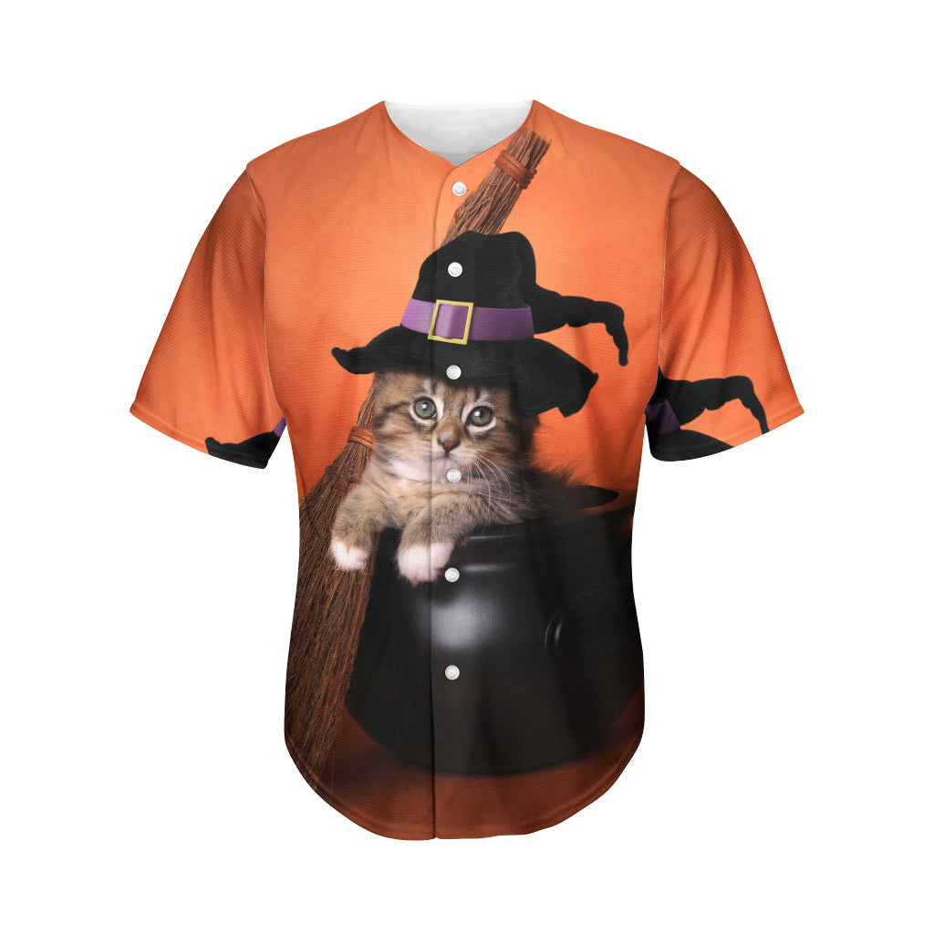 Halloween Cute Witch Cat Print Men's Baseball Jersey