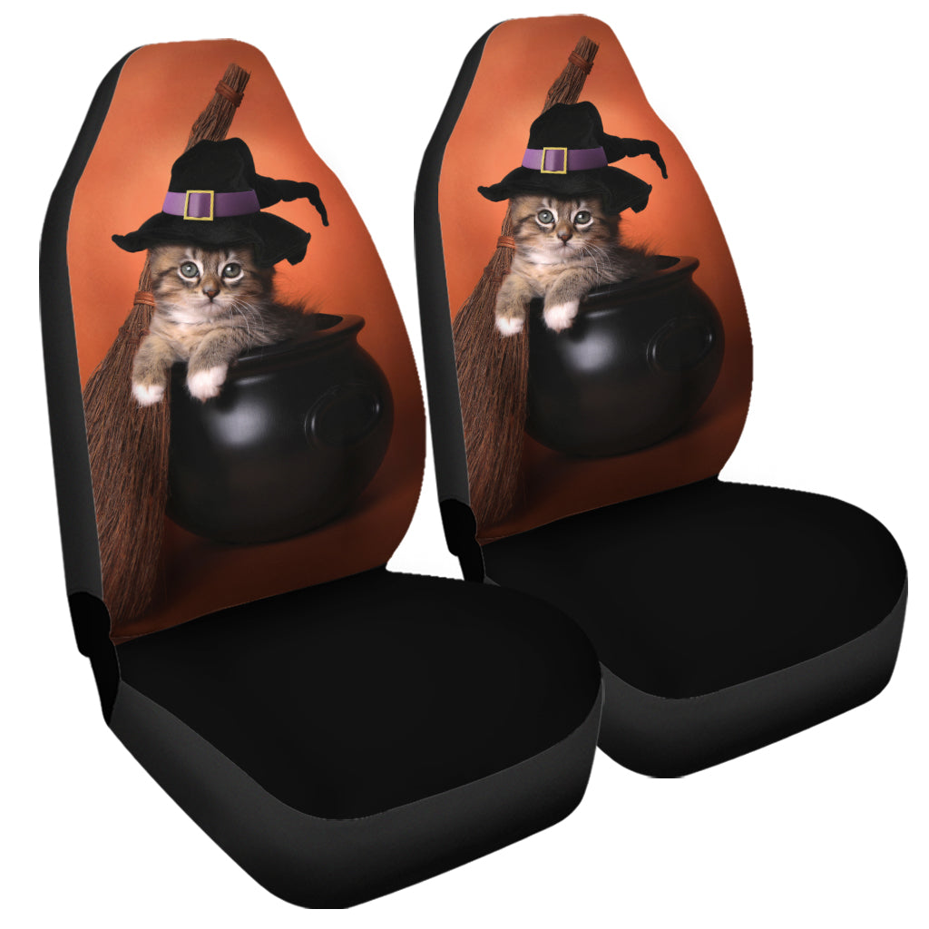 Halloween Cute Witch Cat Print Universal Fit Car Seat Covers