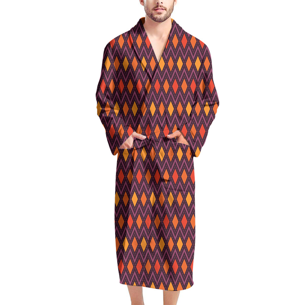 Halloween Diamond Shape Pattern Print Men's Bathrobe