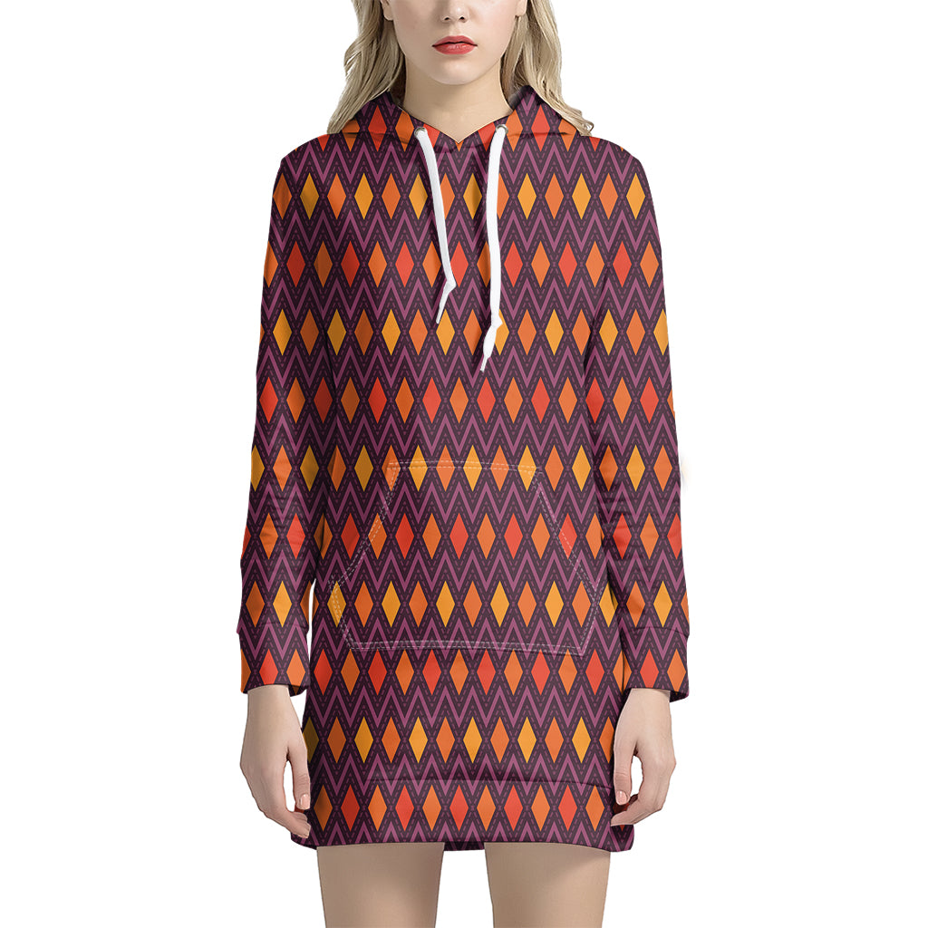 Halloween Diamond Shape Pattern Print Women's Pullover Hoodie Dress