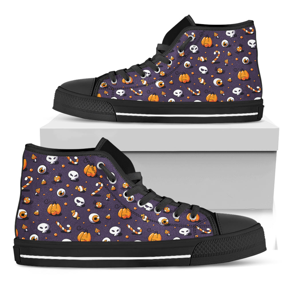 Halloween Eyeball Pattern Print Black High Top Shoes