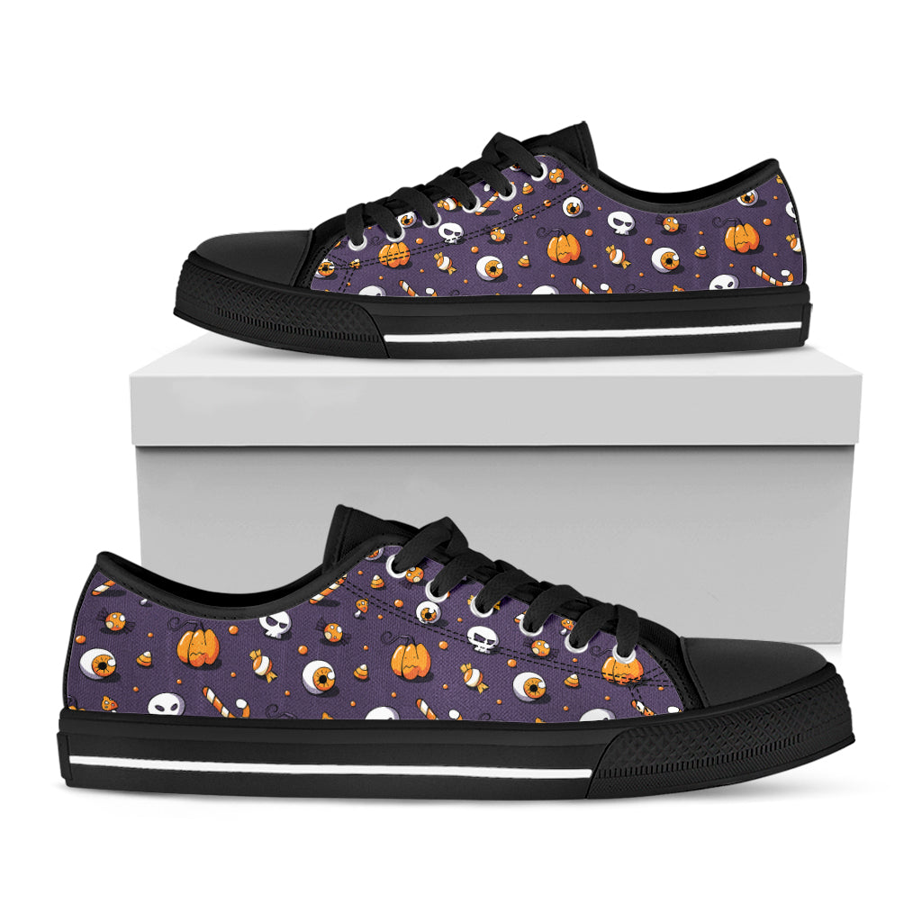 Halloween Eyeball Pattern Print Black Low Top Shoes