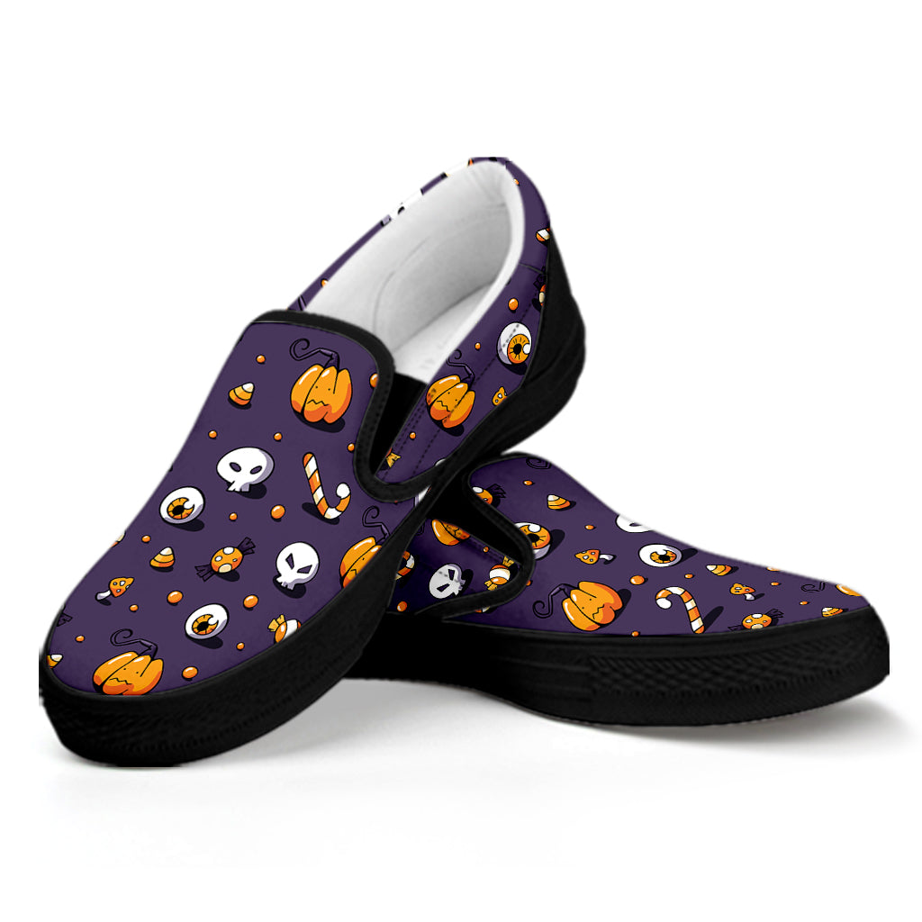 Halloween Eyeball Pattern Print Black Slip On Shoes