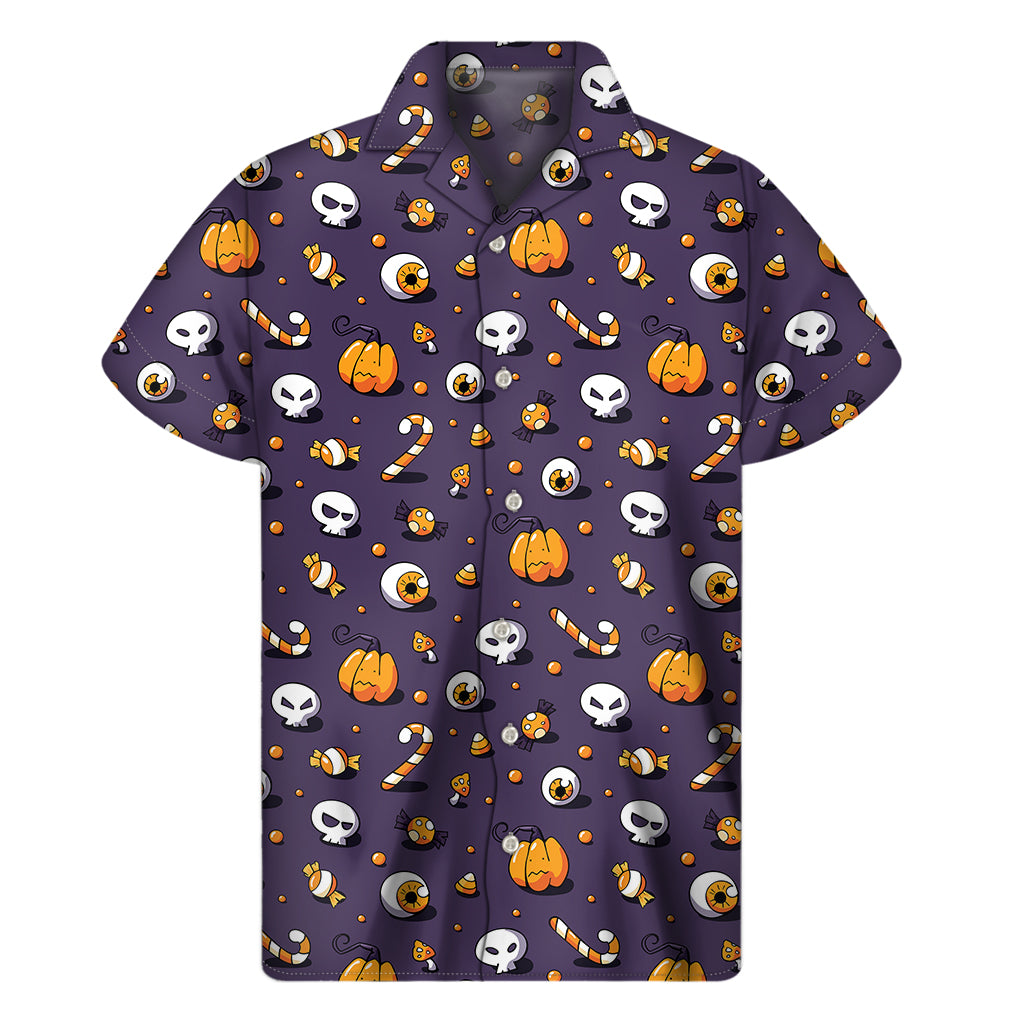 Halloween Eyeball Pattern Print Men's Short Sleeve Shirt