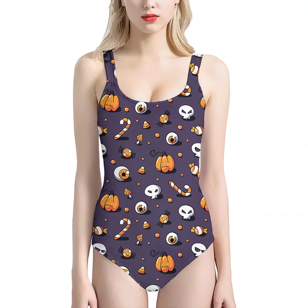 Halloween Eyeball Pattern Print One Piece Halter Neck Swimsuit