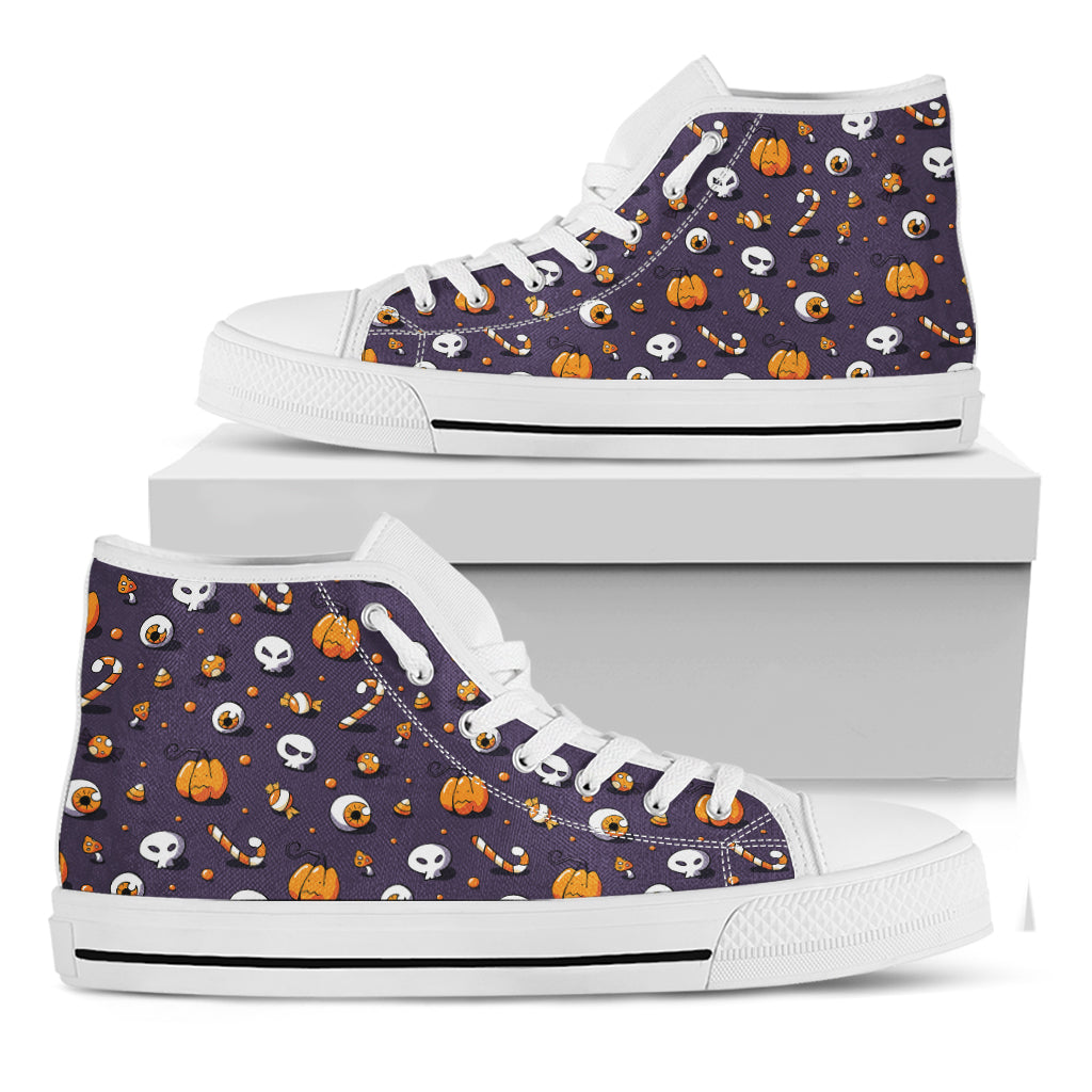 Halloween Eyeball Pattern Print White High Top Shoes