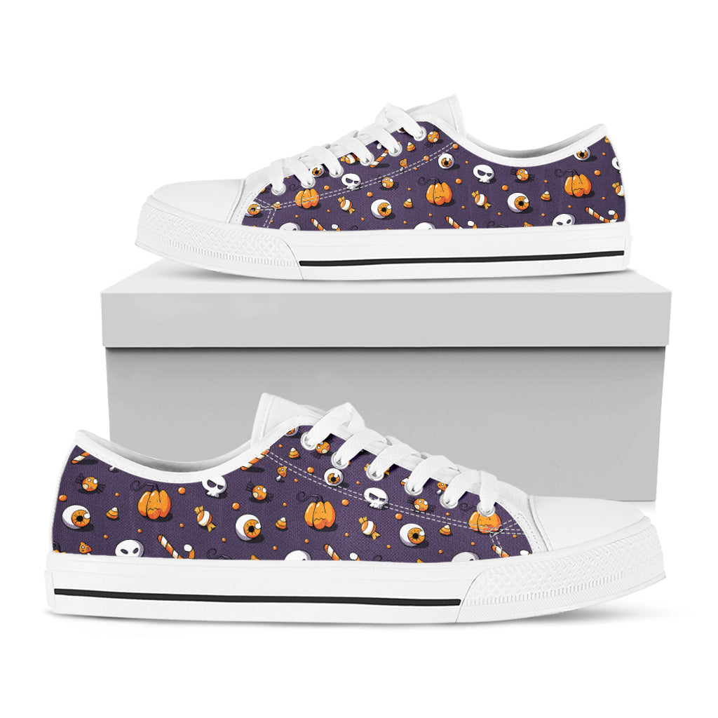 Halloween Eyeball Pattern Print White Low Top Shoes