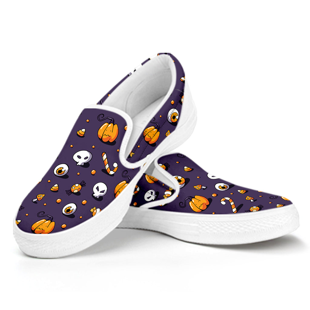 Halloween Eyeball Pattern Print White Slip On Shoes