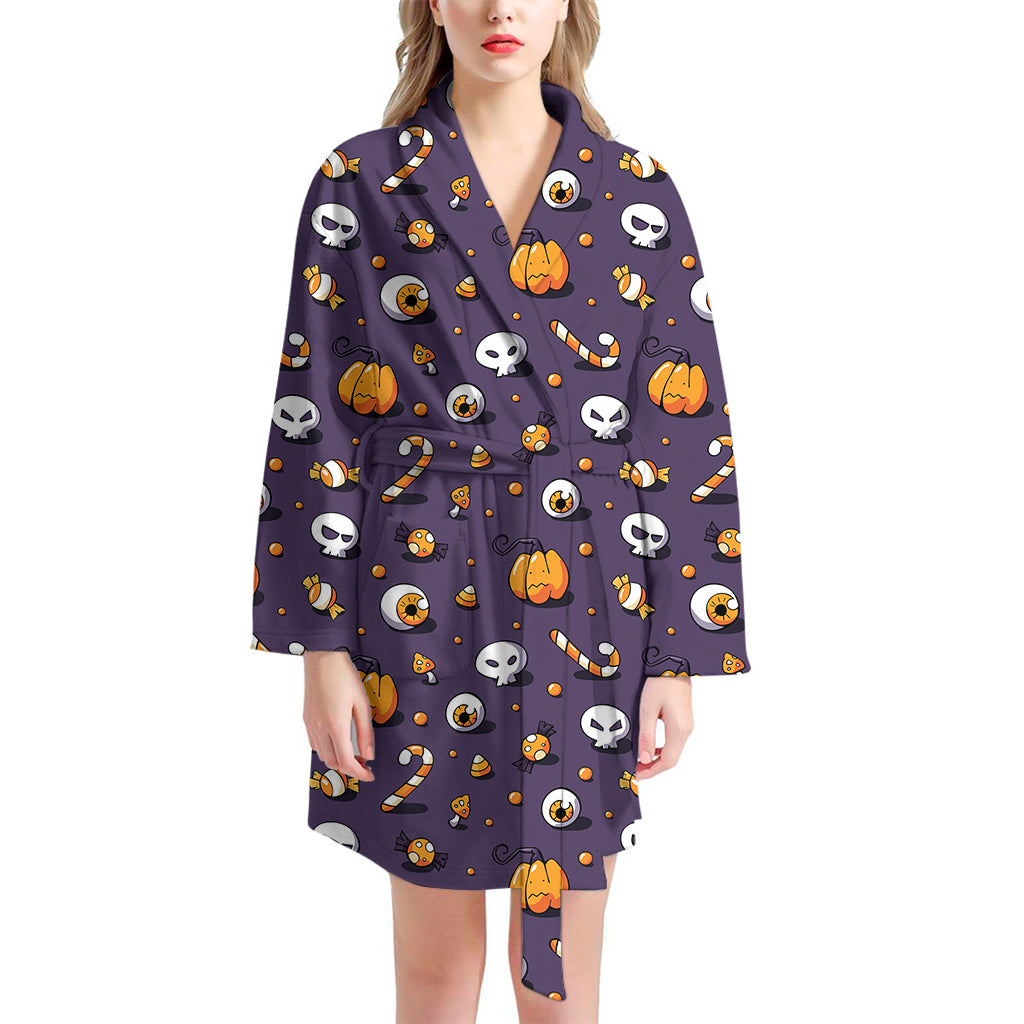 Halloween Eyeball Pattern Print Women's Bathrobe