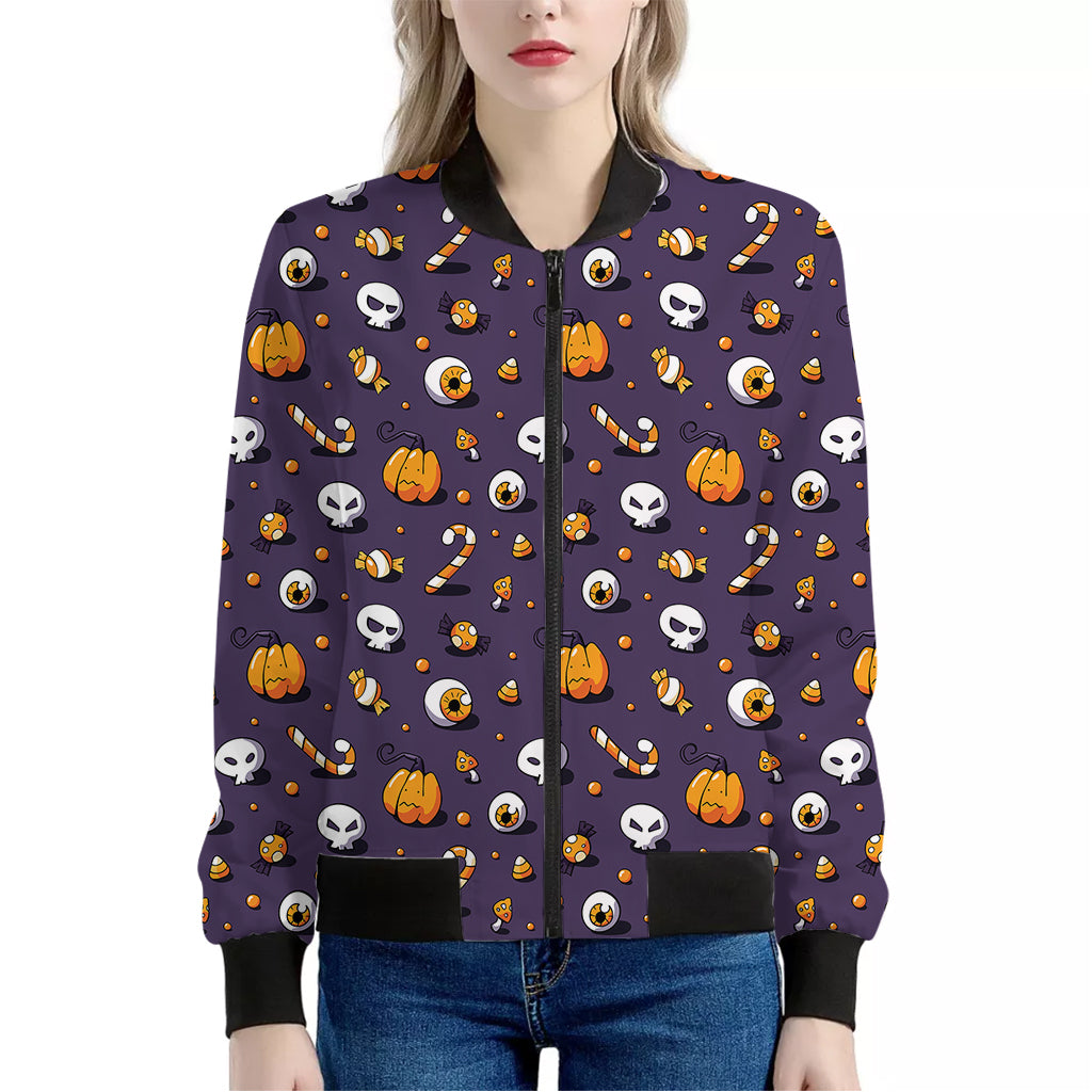 Halloween Eyeball Pattern Print Women's Bomber Jacket