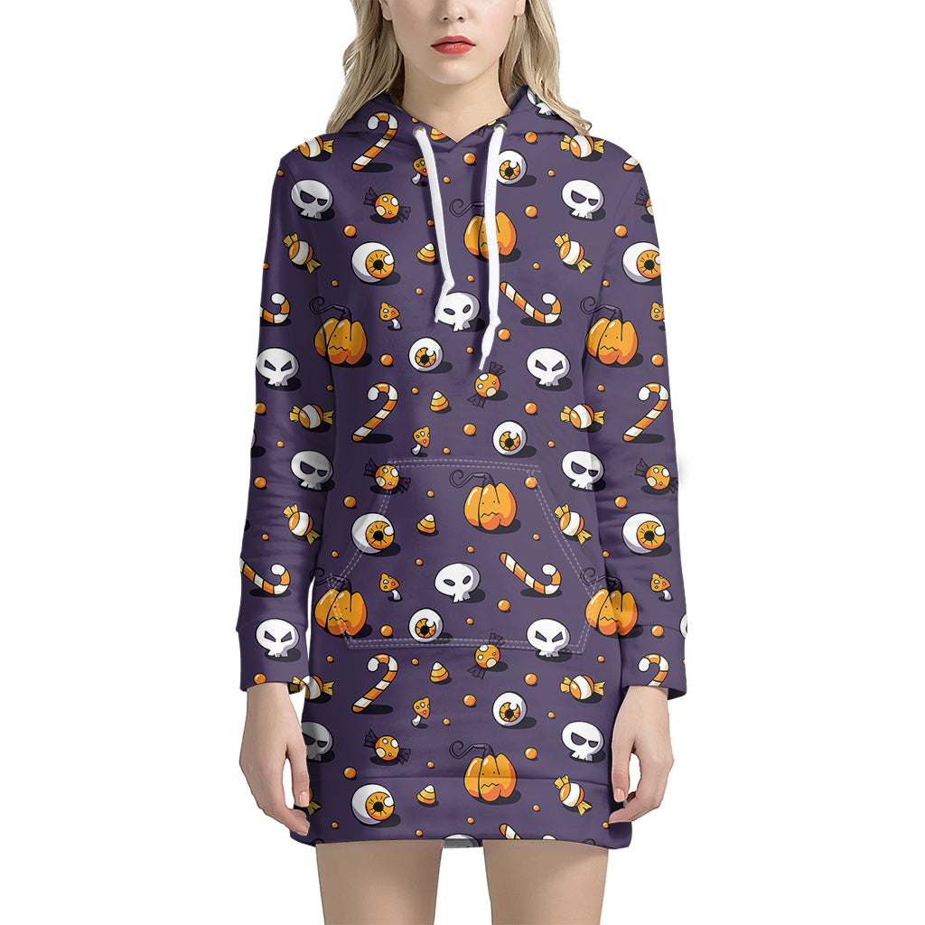 Halloween Eyeball Pattern Print Women's Pullover Hoodie Dress