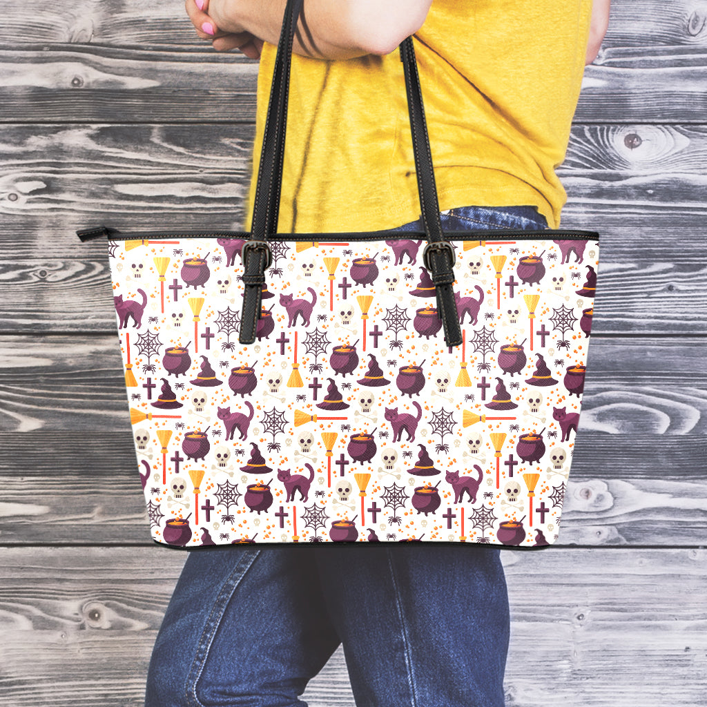 Halloween Festival Pattern Print Leather Tote Bag