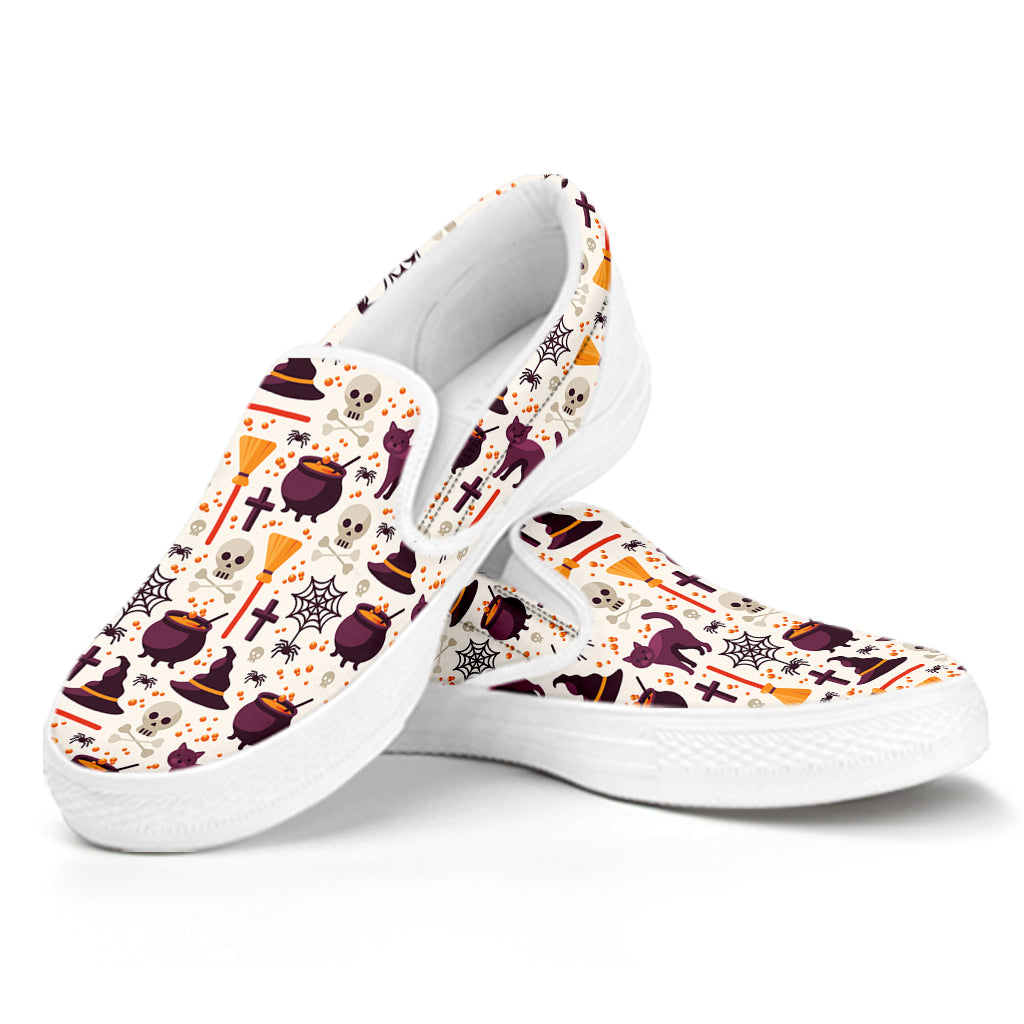 Halloween Festival Pattern Print White Slip On Shoes