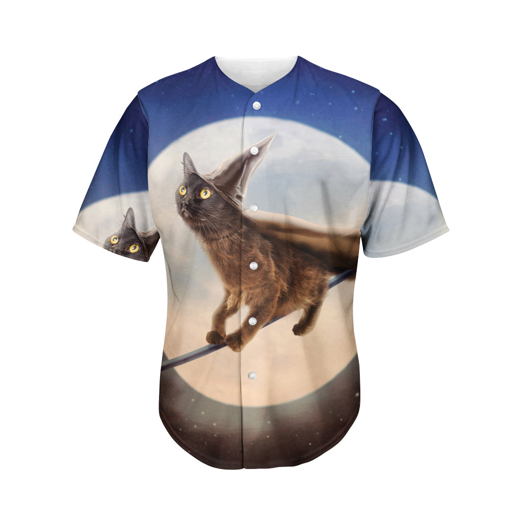 Halloween Flying Witch Cat Print Men's Baseball Jersey