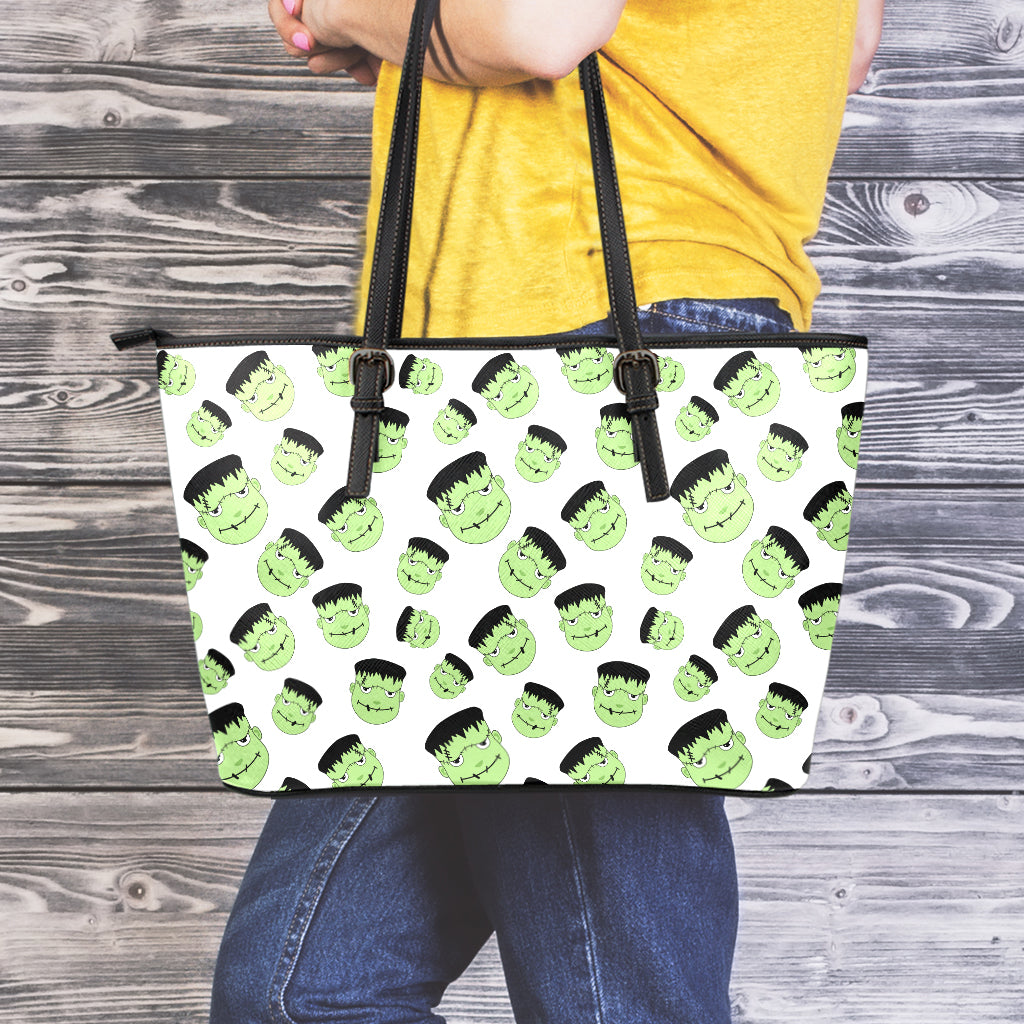 Halloween Frankenstein Pattern Print Leather Tote Bag