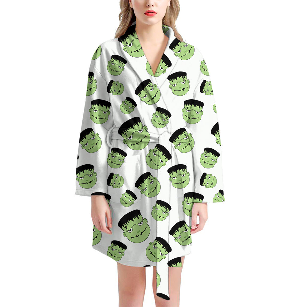 Halloween Frankenstein Pattern Print Women's Bathrobe