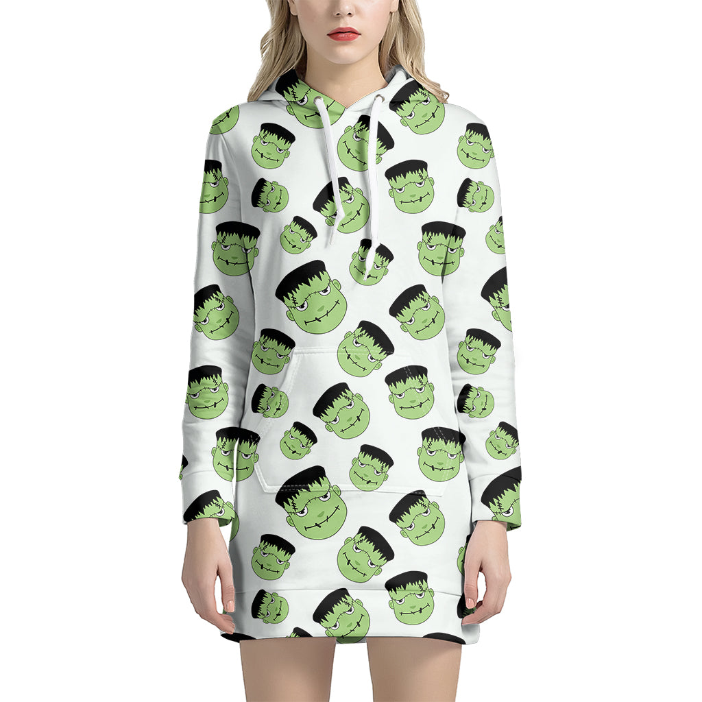 Halloween Frankenstein Pattern Print Women's Pullover Hoodie Dress