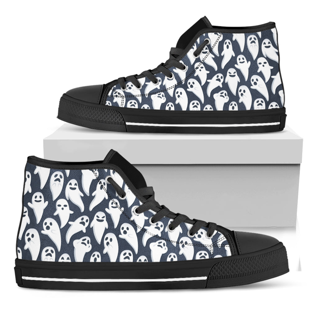 Halloween Ghost Pattern Print Black High Top Shoes