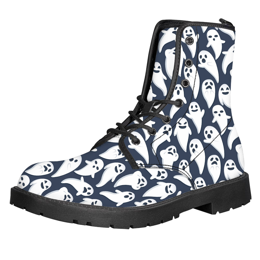 Halloween Ghost Pattern Print Leather Boots