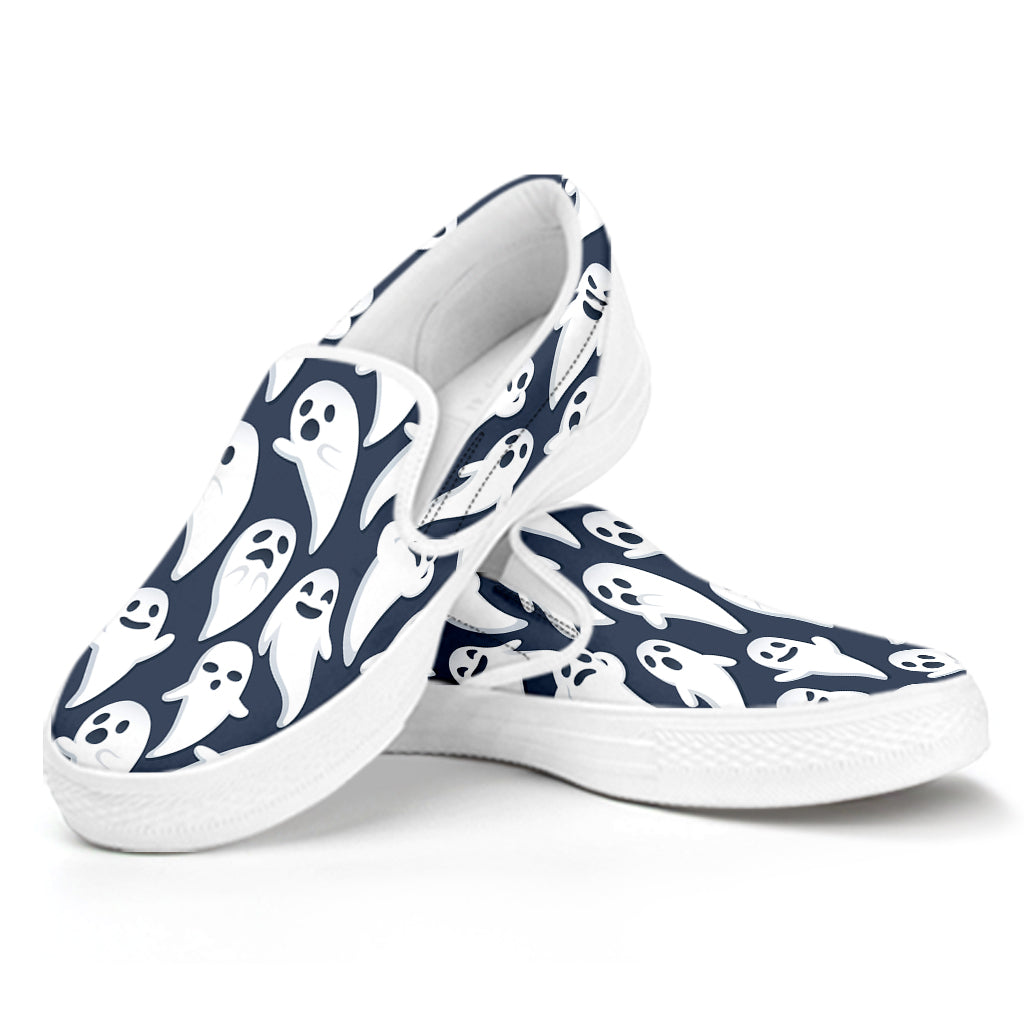 Halloween Ghost Pattern Print White Slip On Shoes