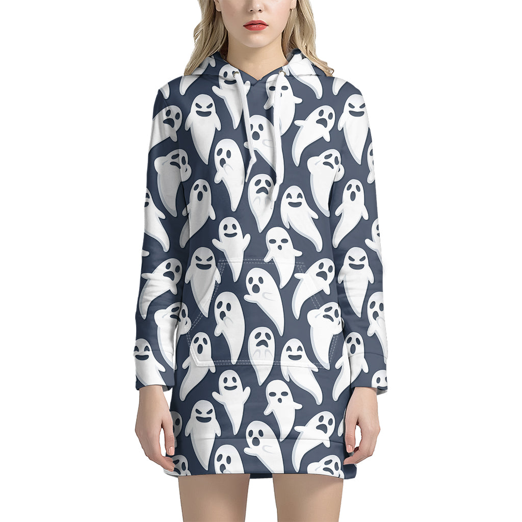 Halloween Ghost Pattern Print Women's Pullover Hoodie Dress