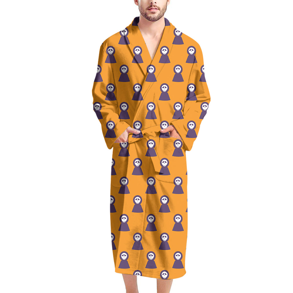 Halloween Grim Reaper Pattern Print Men's Bathrobe