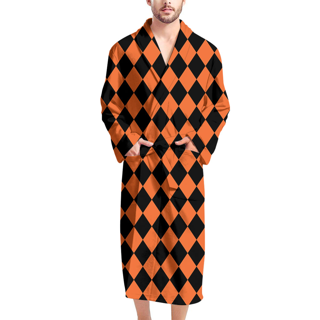 Halloween Harlequin Pattern Print Men's Bathrobe