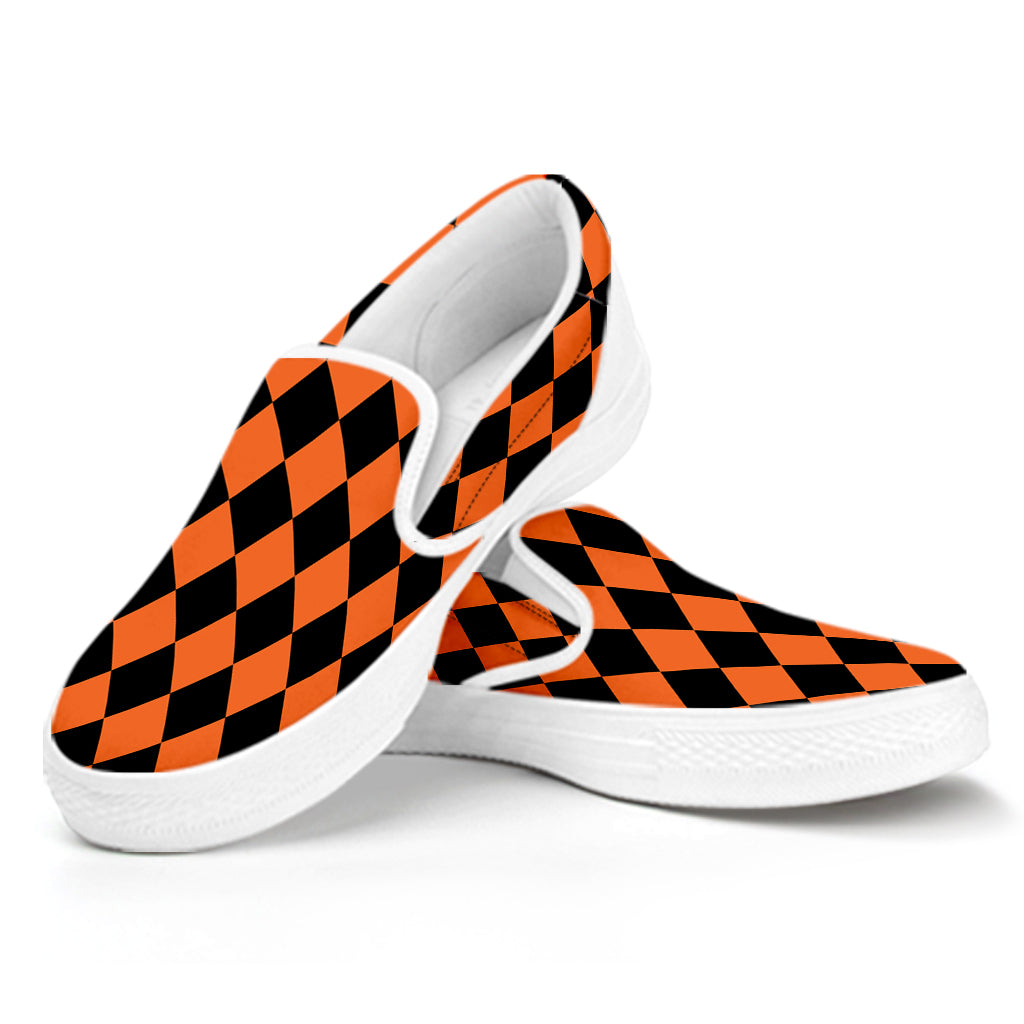 Halloween Harlequin Pattern Print White Slip On Shoes