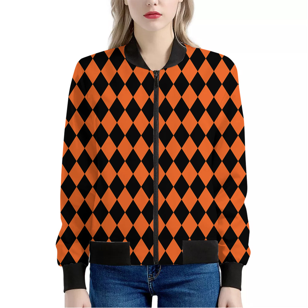 Halloween Harlequin Pattern Print Women's Bomber Jacket