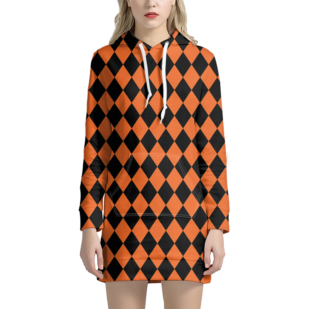 Halloween Harlequin Pattern Print Women's Pullover Hoodie Dress