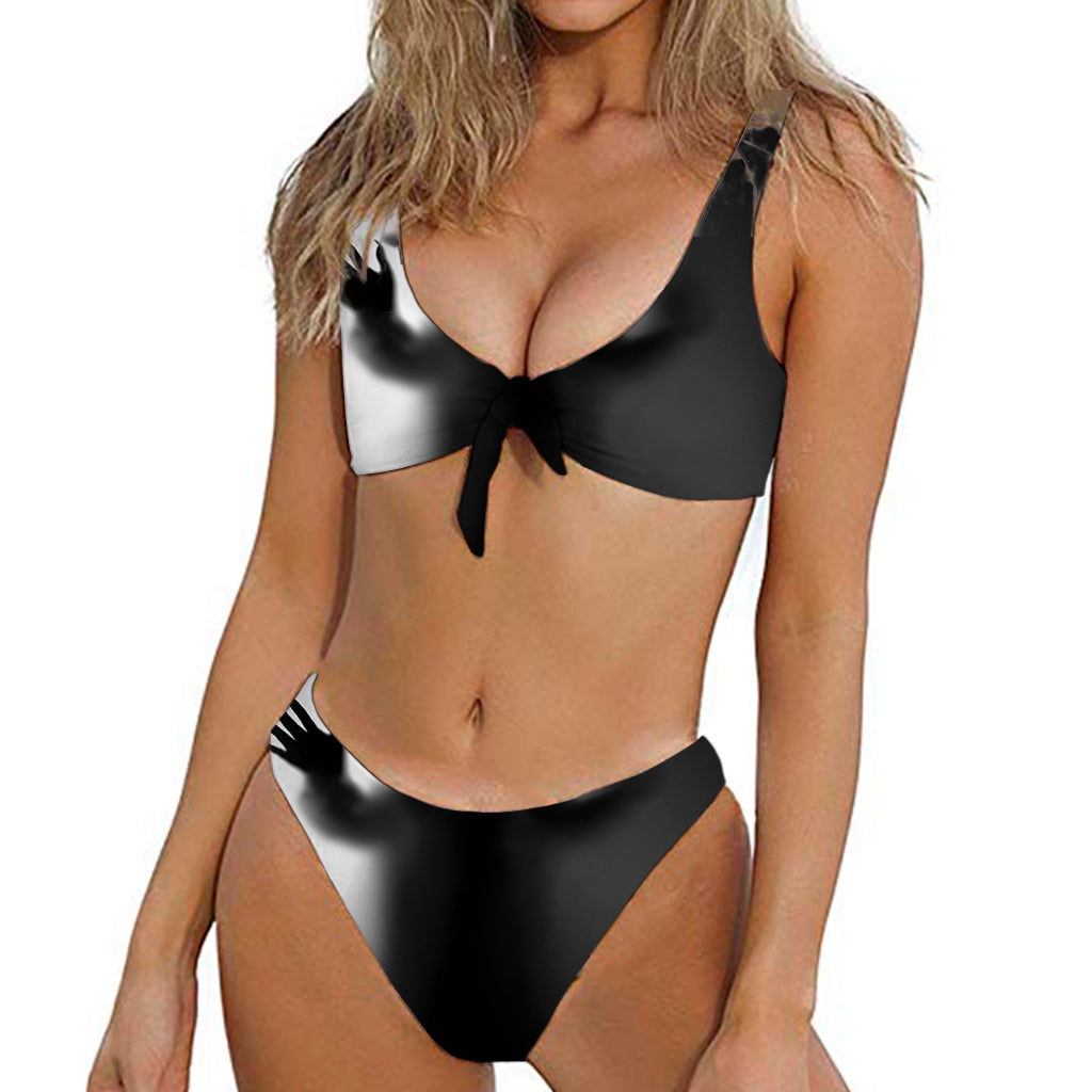 Halloween Horror Witch Print Front Bow Tie Bikini