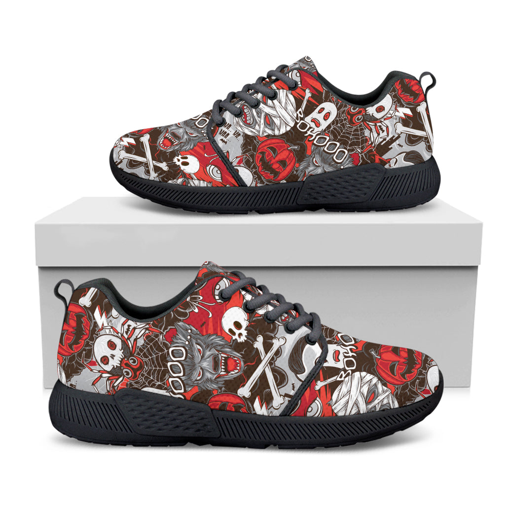 Halloween Monsters Pattern Print Black Athletic Shoes