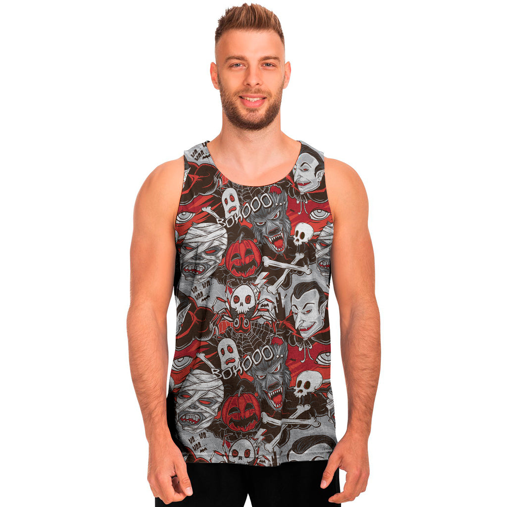 Halloween Monsters Pattern Print Men's Tank Top