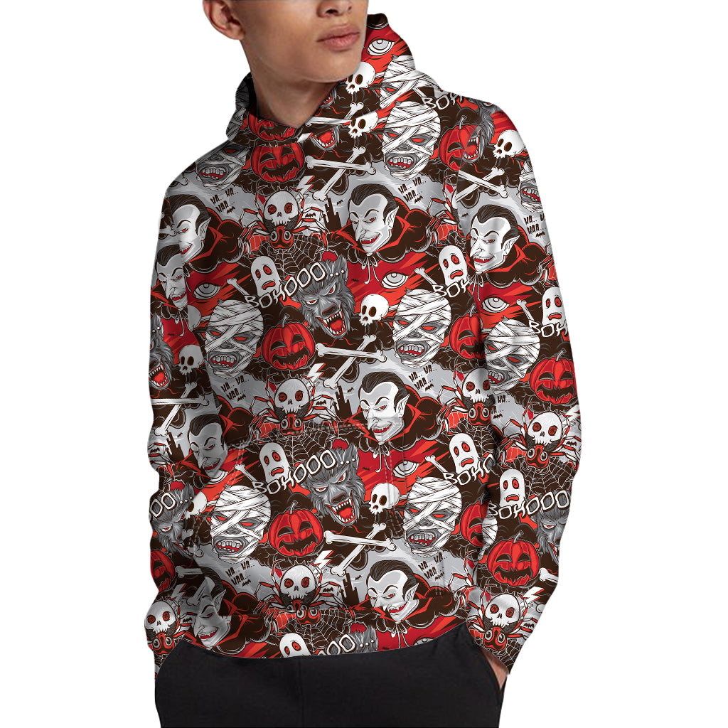 Halloween Monsters Pattern Print Pullover Hoodie