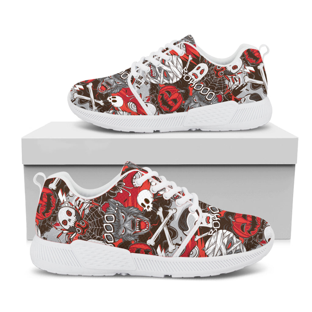 Halloween Monsters Pattern Print White Athletic Shoes