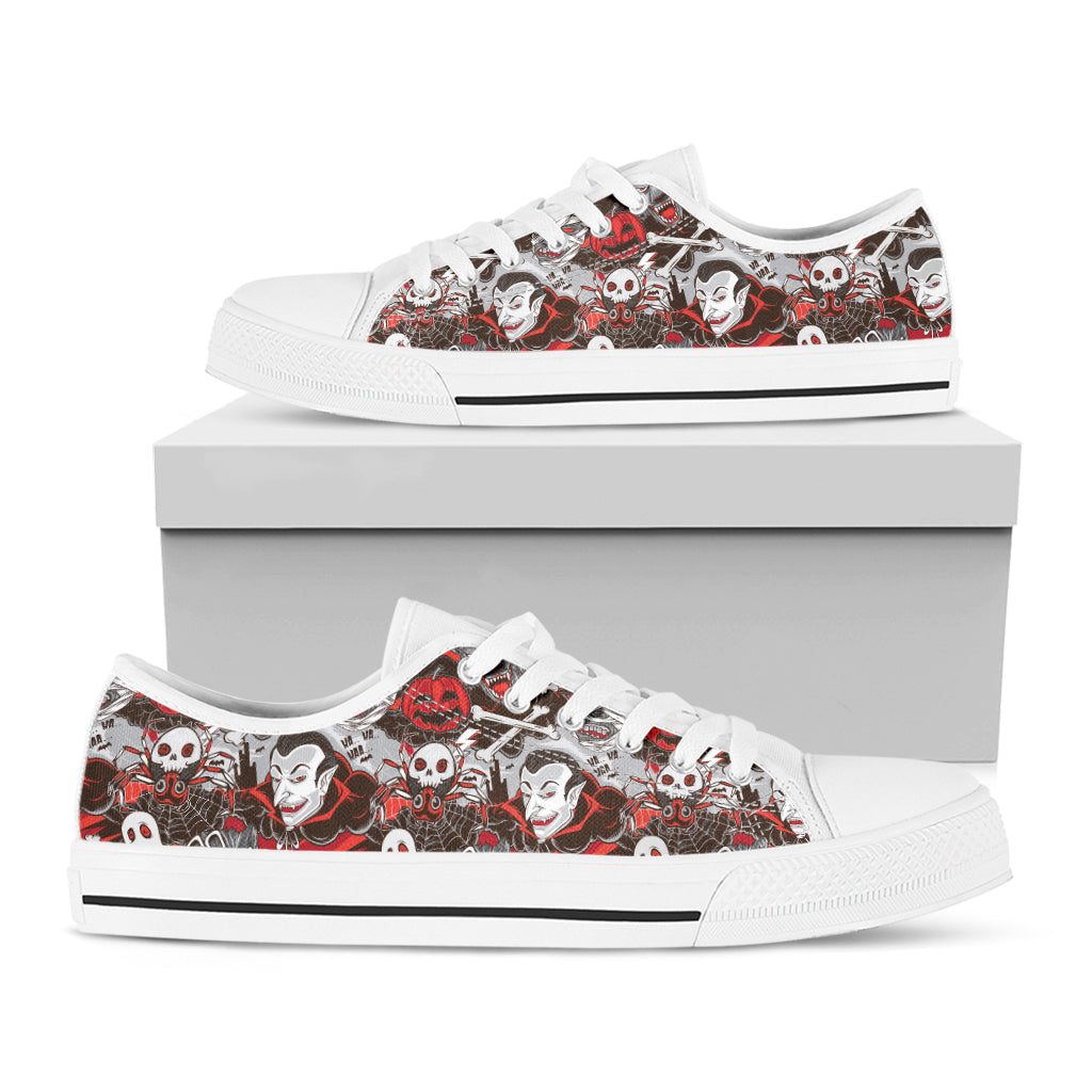 Halloween Monsters Pattern Print White Low Top Shoes