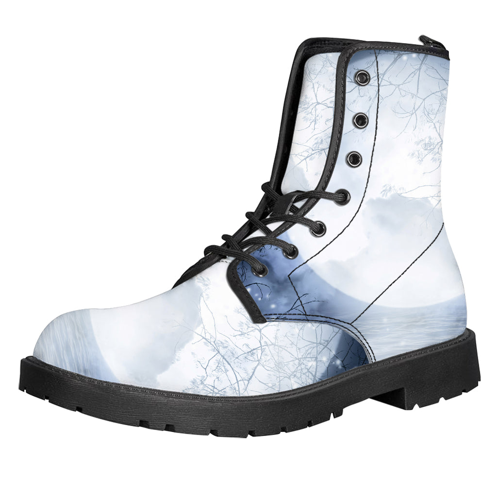 Halloween Moonlight Print Leather Boots